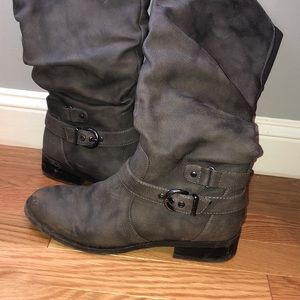 Gray Knee High, Heeled Boots